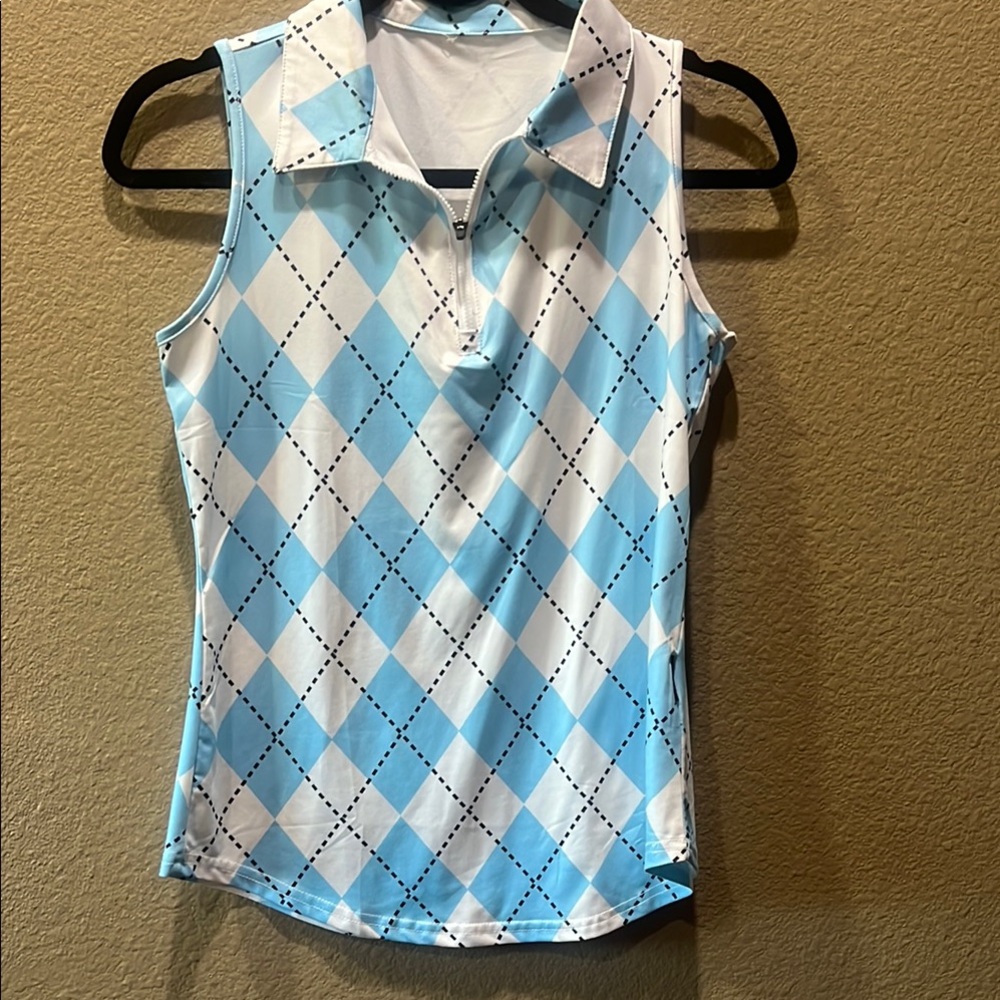 Blue Argyle Sleeveless Polo Shirt